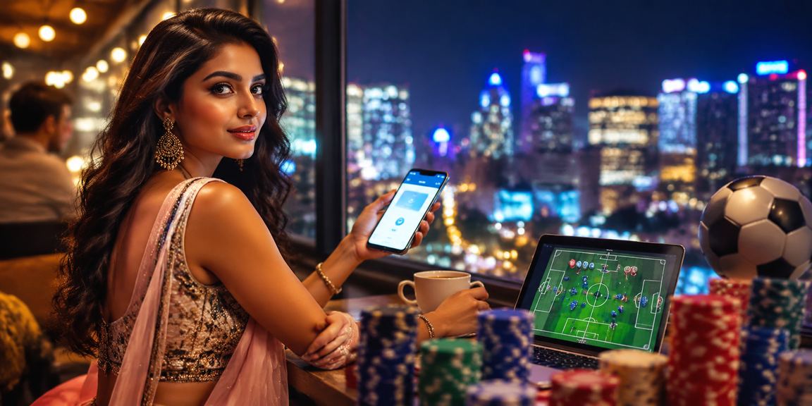 Football betting with Bollywood theme and cricket imagery